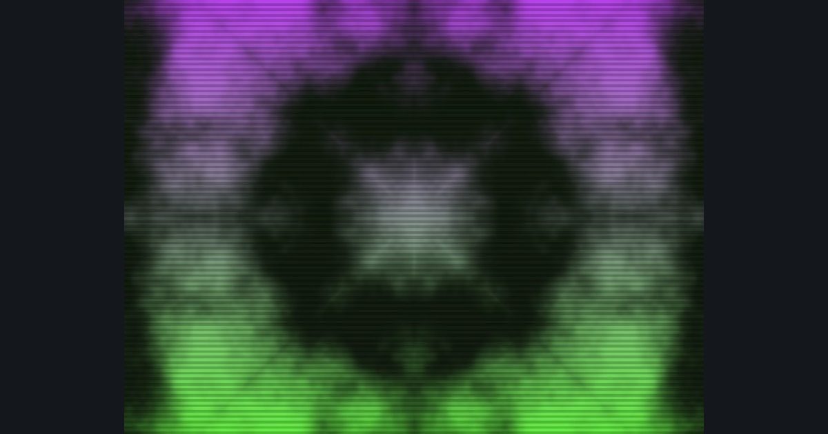 The target picture for the shader challenge "4-way kaleidoscope of fractal noise, spinning with scanlines"