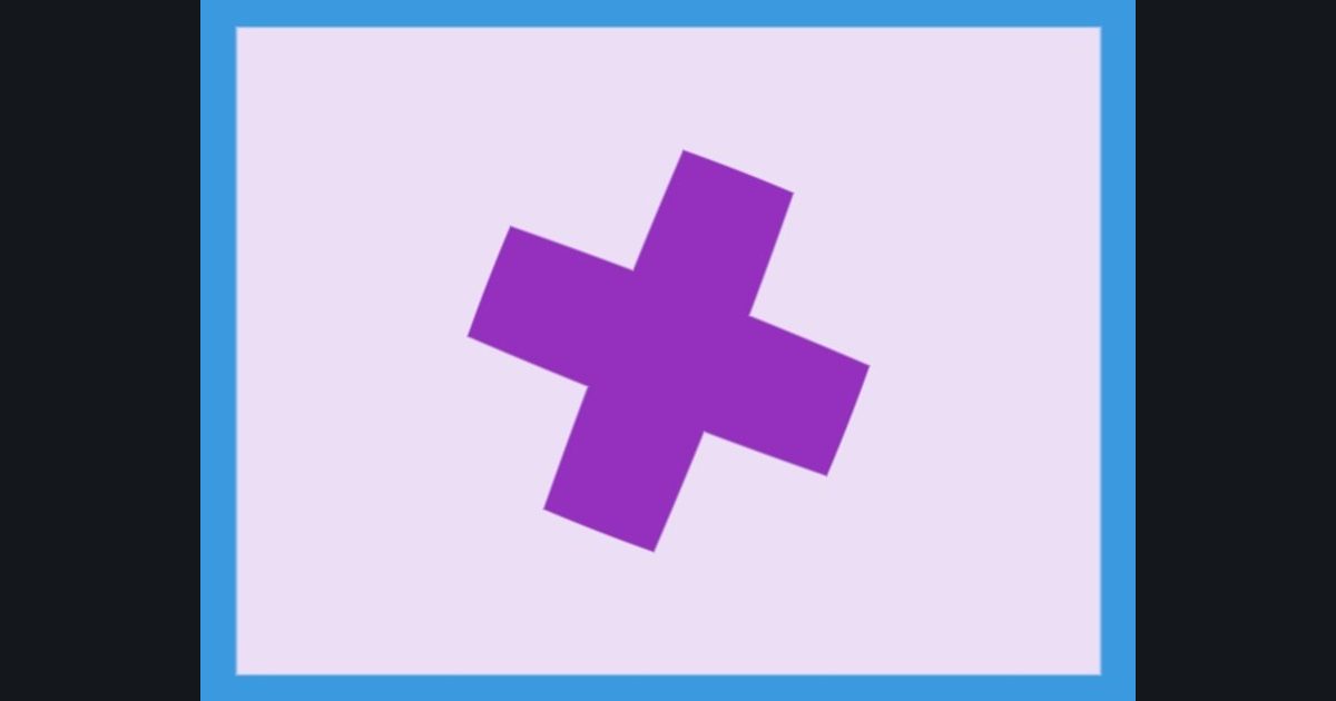 The target picture for the shader challenge "Bulging tilted cross with a border"