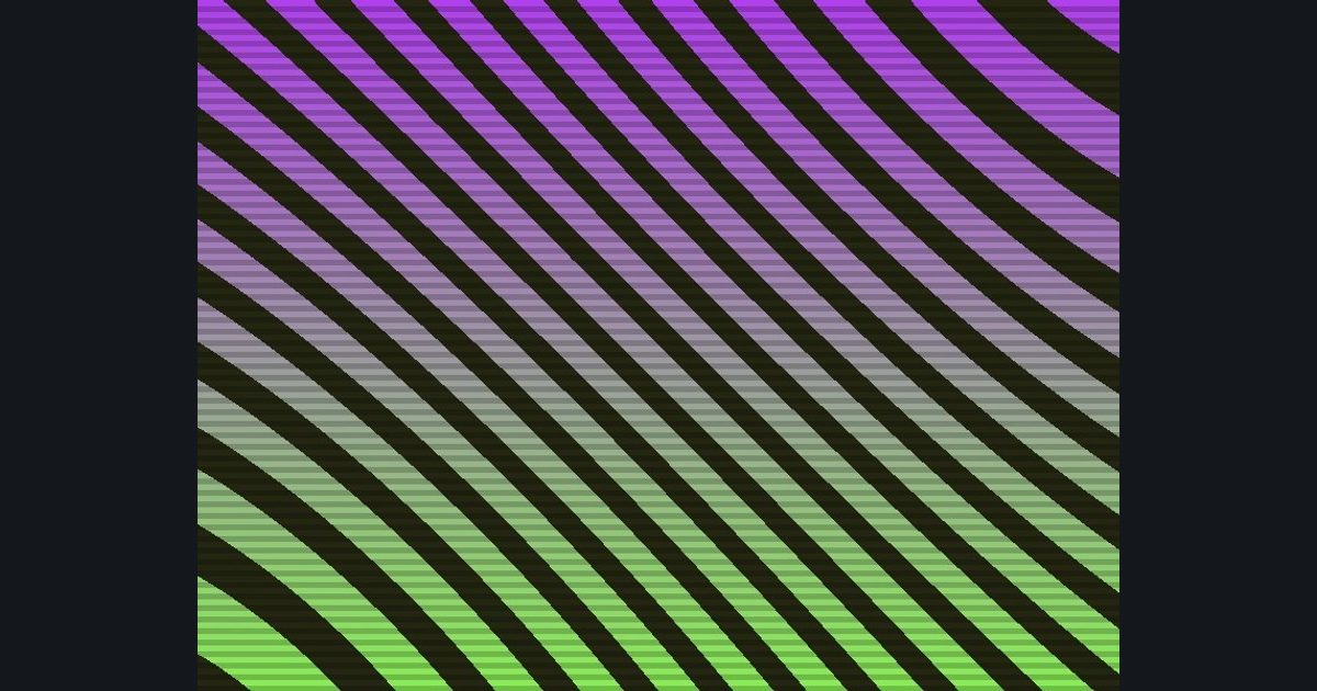 The target picture for the shader challenge "Pinched stripes with scanlines"