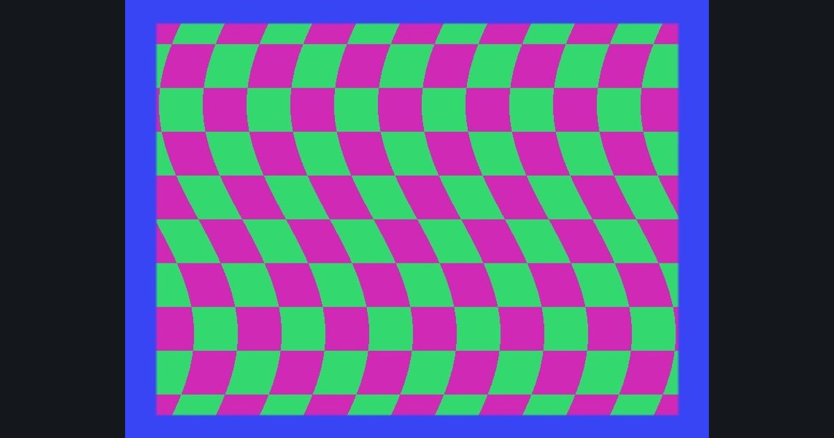 The target picture for the shader challenge "Rippling checkerboard with a border"