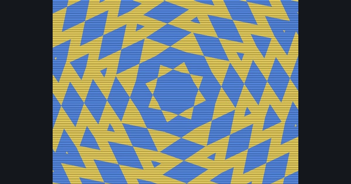 The target picture for the shader challenge "8-way kaleidoscope of zigzag stripes, tilted with scanlines"
