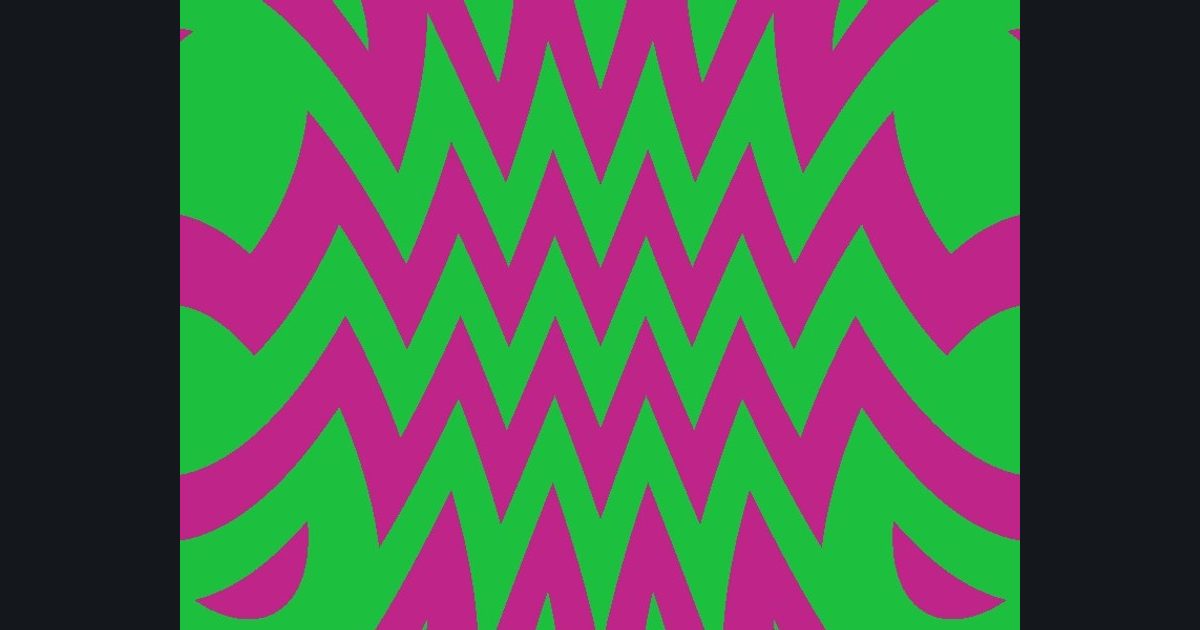 The target picture for the shader challenge "Mirrored pinched zigzag stripes with a pulsing brightness"