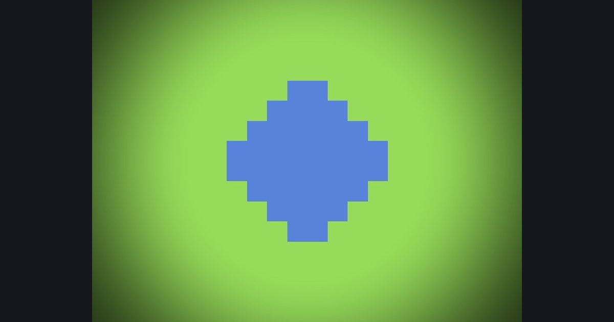 The target picture for the shader challenge "Pixelated pulsing diamond with a dark vignette"