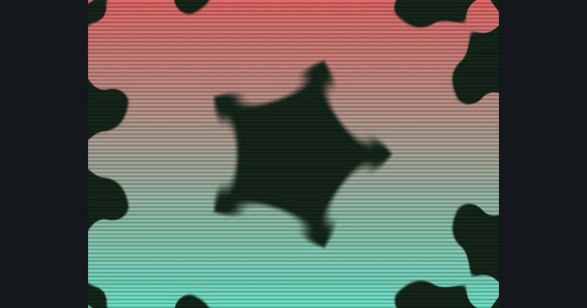 The target picture for the shader challenge "5-way kaleidoscope of noise blobs, bulging with scanlines"