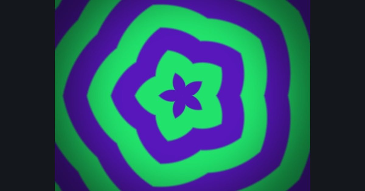 The target picture for the shader challenge "5-way kaleidoscope of spiral, four-way mirrored with a dark vignette"