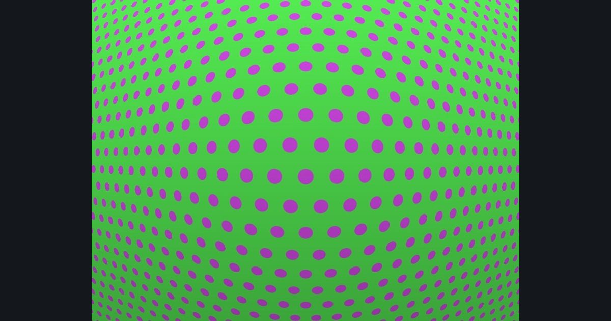 The target picture for the shader challenge "Bulging mirrored staggered dots with a fade to dark at the bottom"