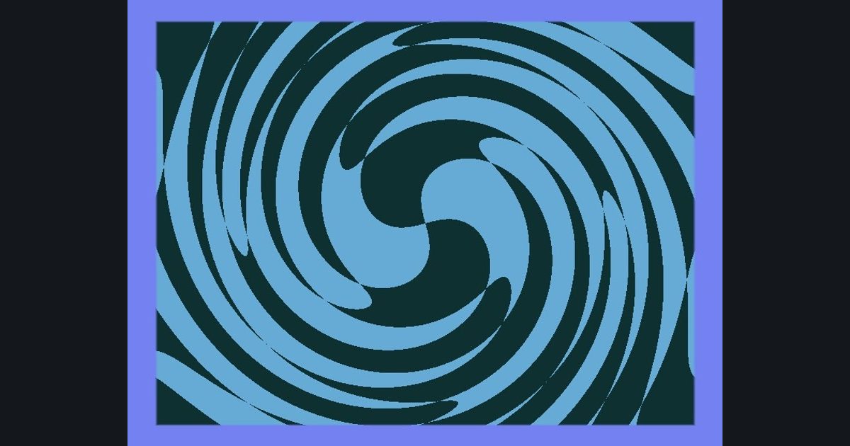 The target picture for the shader challenge "Twisted spinning checkerboard with a border"