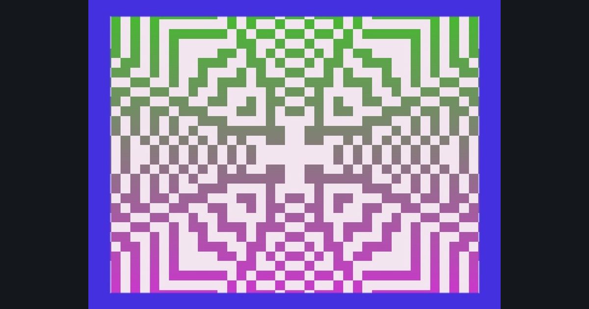The target picture for the shader challenge "Pixelated polar zigzag stripes with a border"