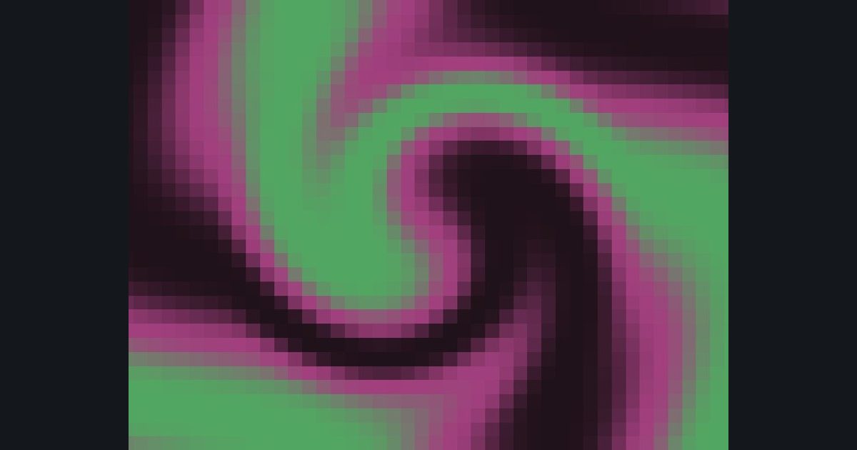 The target picture for the shader challenge "Pixelated twisted wavy bands with a pulsing brightness"