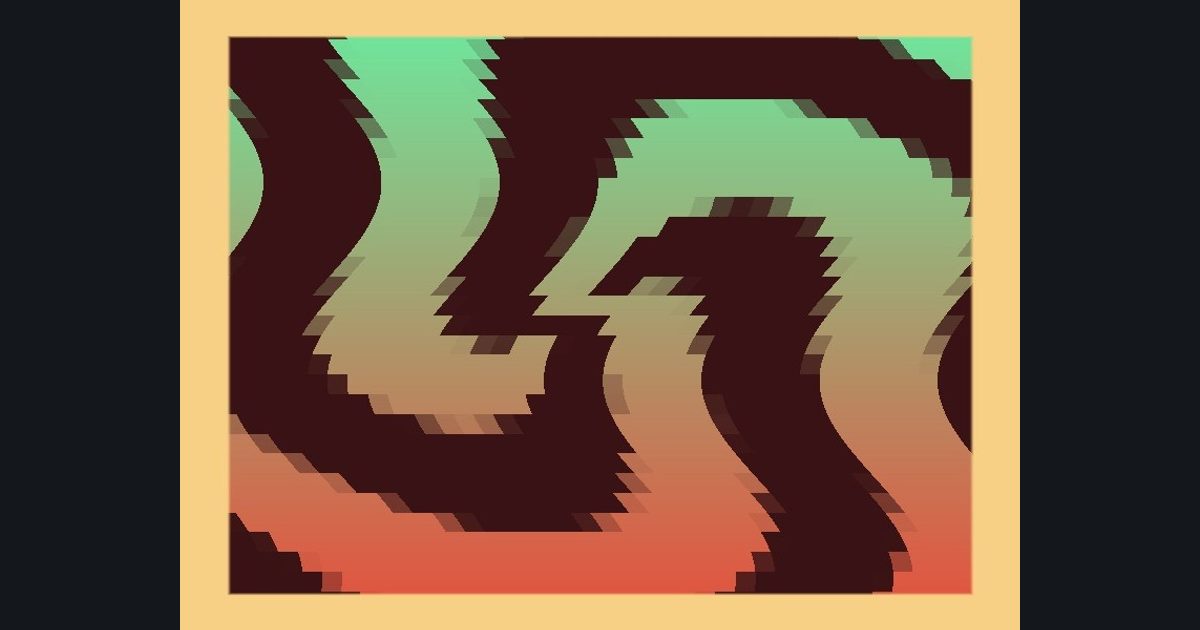 The target picture for the shader challenge "Rippling pixelated spiral with a border"
