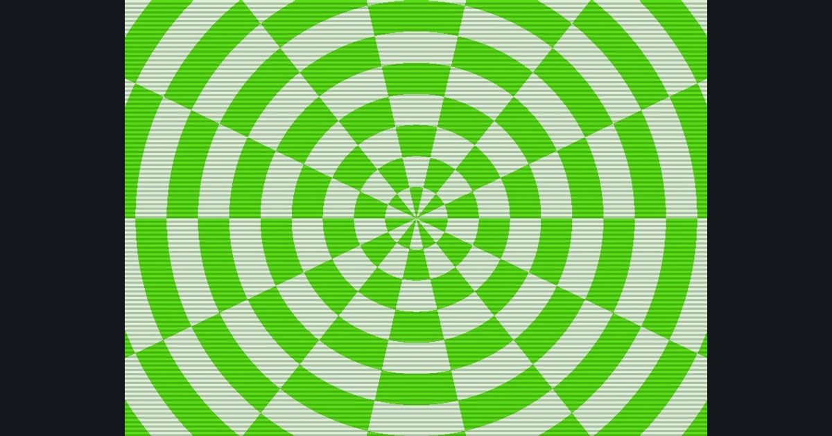 The target picture for the shader challenge "Polar checkerboard with scanlines"