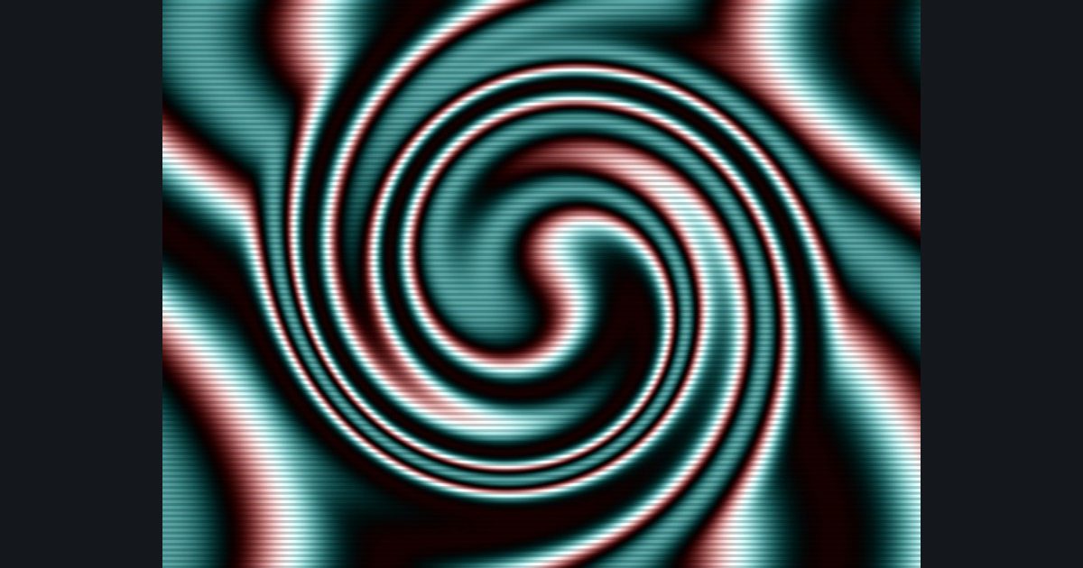 The target picture for the shader challenge "Twisted rippling wavy bands with scanlines"