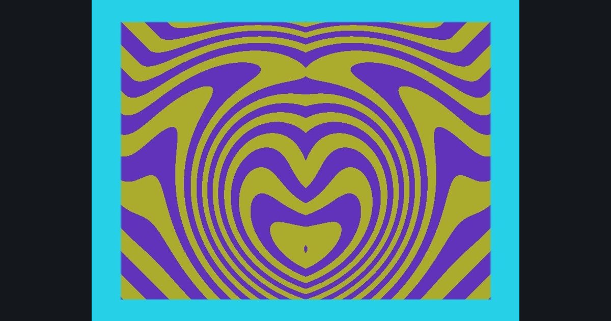 The target picture for the shader challenge "Mirrored twisted stripes with a border"