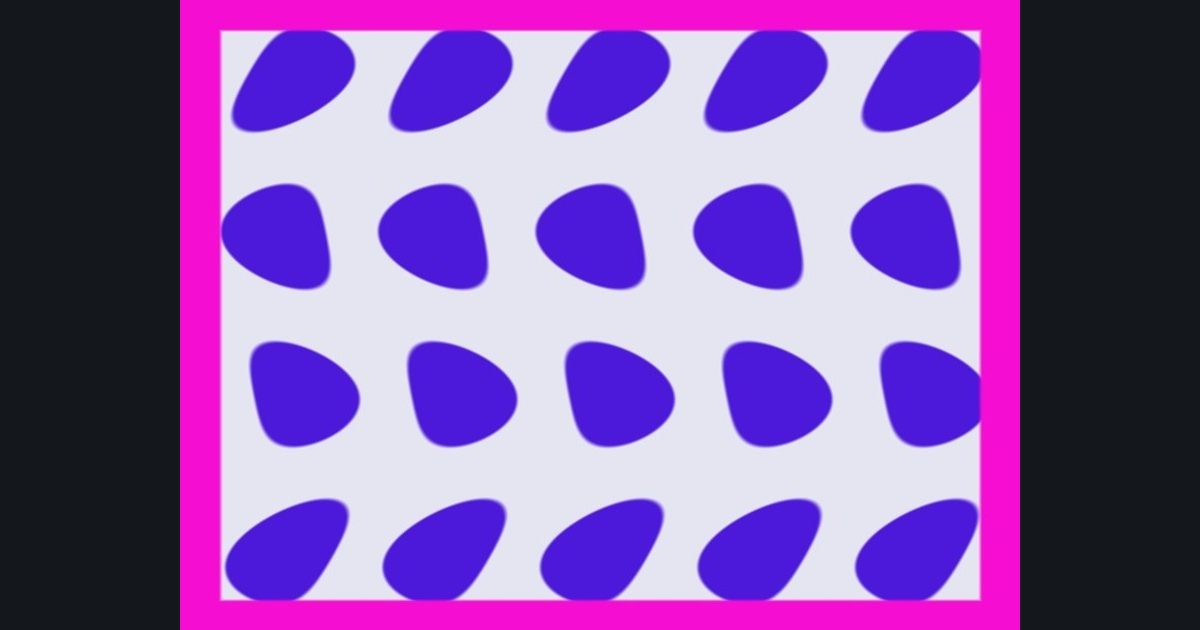 The target picture for the shader challenge "Scrolling rippling staggered dots with a border"
