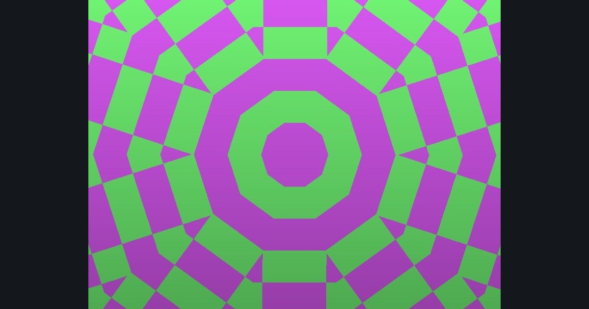 The target picture for the shader challenge "10-way kaleidoscope of checkerboard, pulsing with a fade to dark at the bottom"