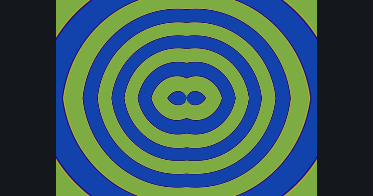 The target picture for the shader challenge "Four-way mirrored twisted spiral with a pulsing brightness"