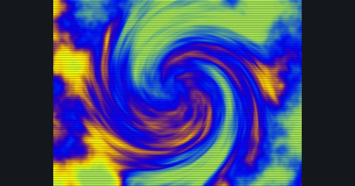 The target picture for the shader challenge "Spinning twisted fractal noise with scanlines"