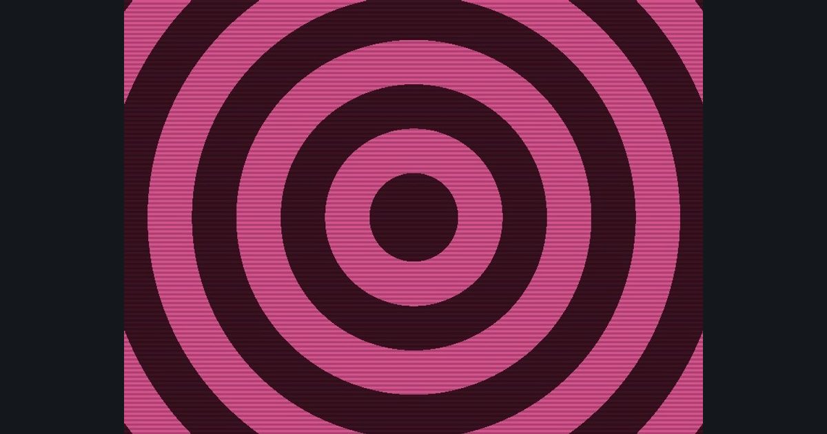 The target picture for the shader challenge "Pulsing rings with scanlines"