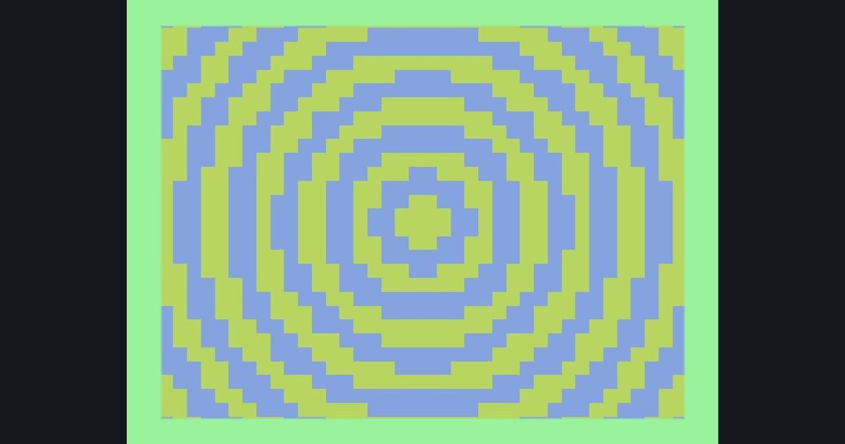 The target picture for the shader challenge "Pixelated rings with a border"