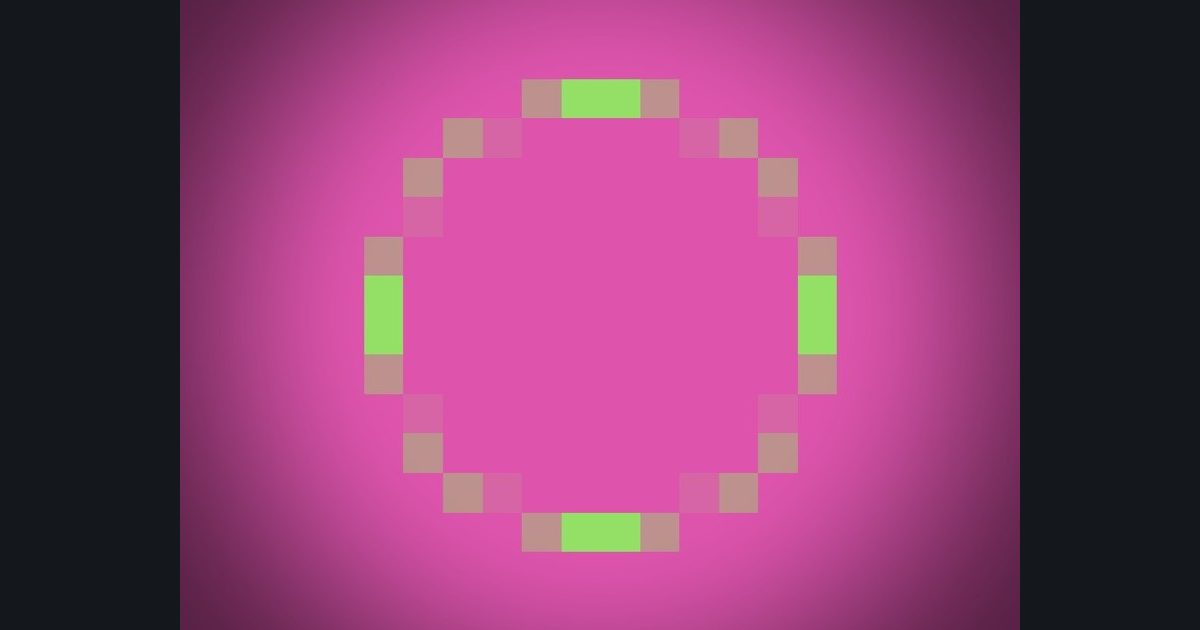 The target picture for the shader challenge "Pixelated circle outline with a dark vignette"