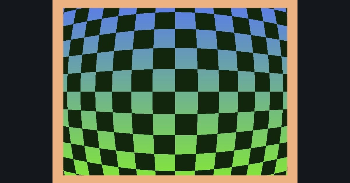 The target picture for the shader challenge "Bulging checkerboard with a border"