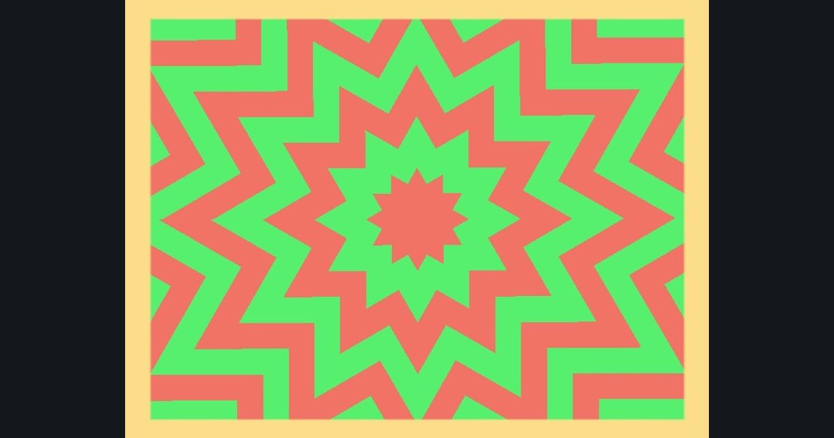 The target picture for the shader challenge "12-way kaleidoscope of stripes, mirrored with a border"
