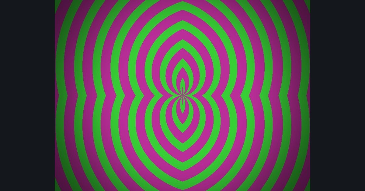The target picture for the shader challenge "Four-way mirrored polar stripes with a dark vignette"