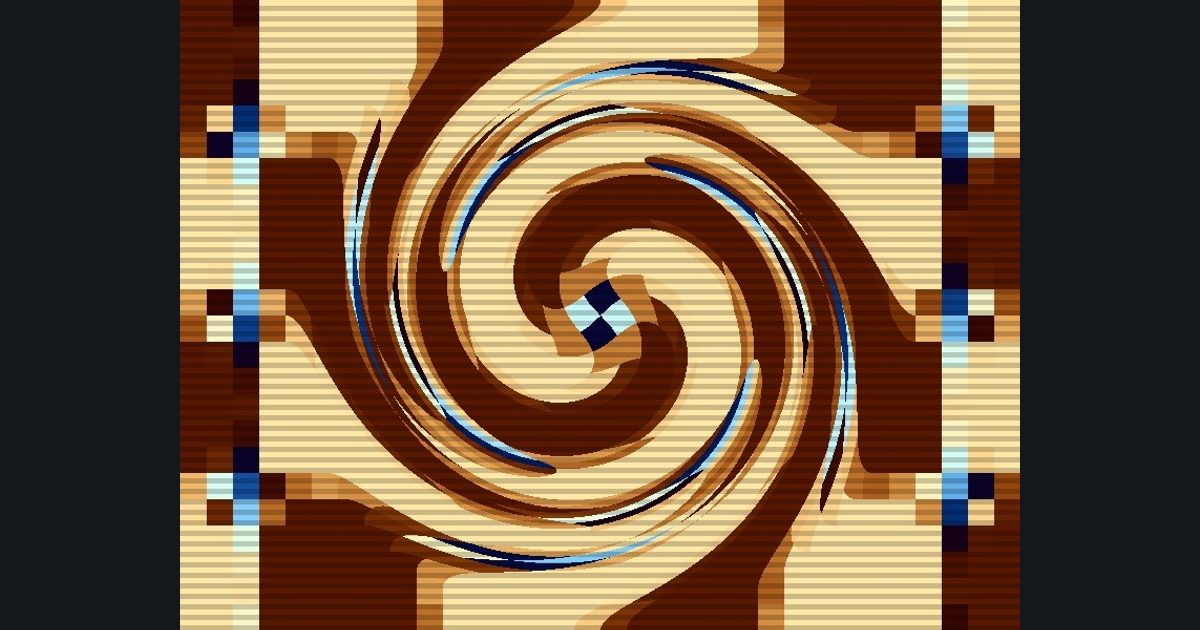 The target picture for the shader challenge "Twisted pixelated wave lattice with scanlines"