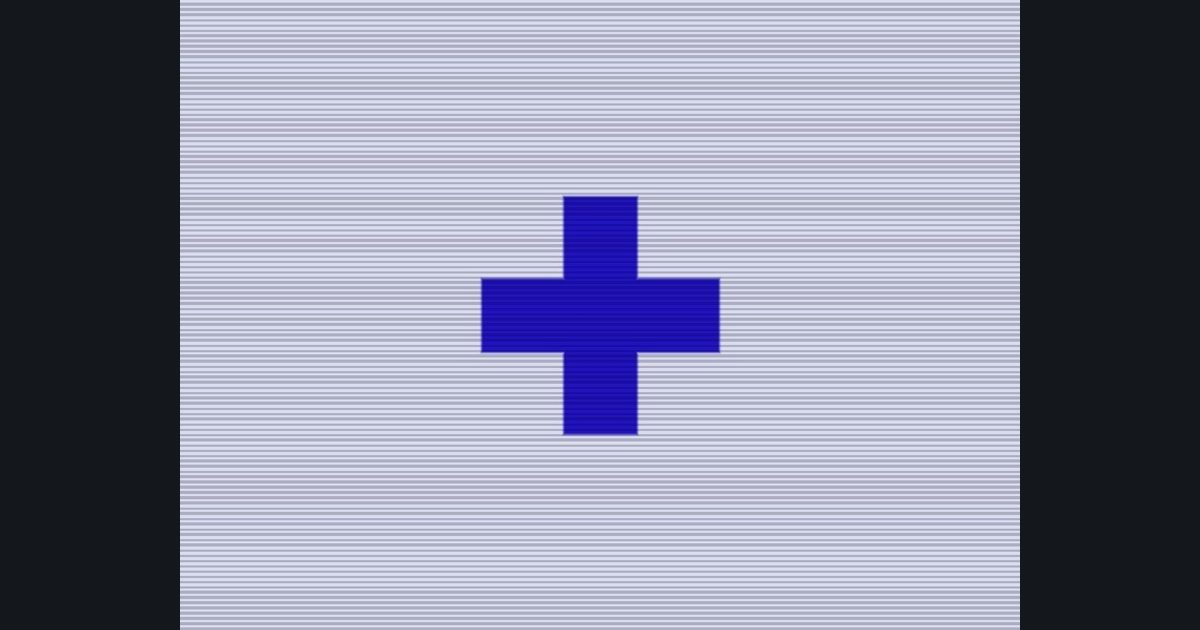 The target picture for the shader challenge "Pulsing cross with scanlines"