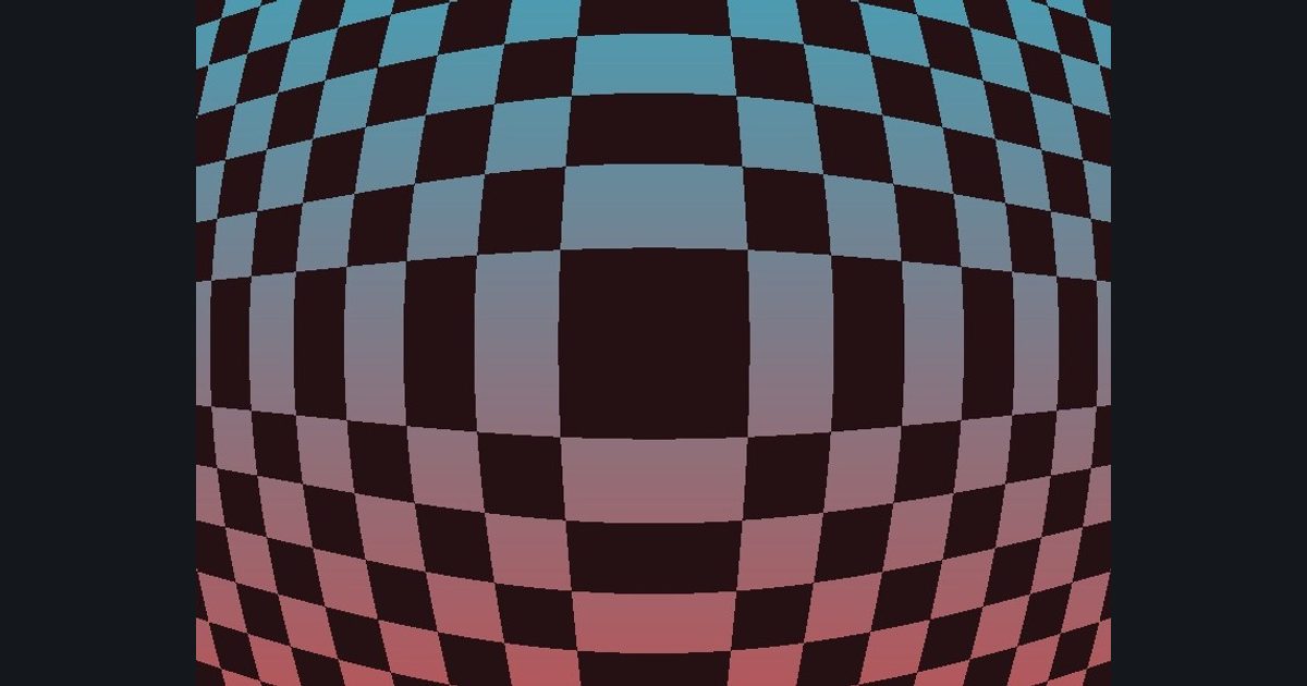 The target picture for the shader challenge "Bulging four-way mirrored checkerboard with a pulsing brightness"