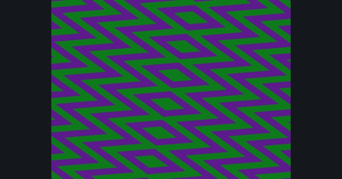 The target picture for the shader challenge "Spinning four-way mirrored zigzag stripes with a pulsing brightness"