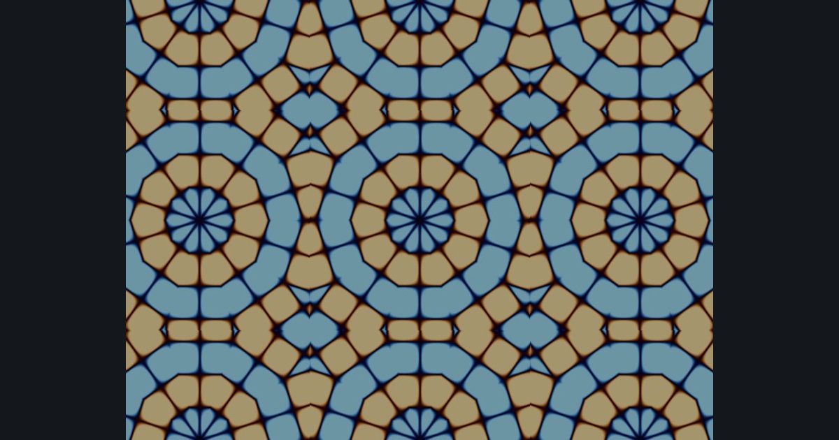 The target picture for the shader challenge "10-way kaleidoscope of wave lattice, 2×2 tiled with a pulsing brightness"