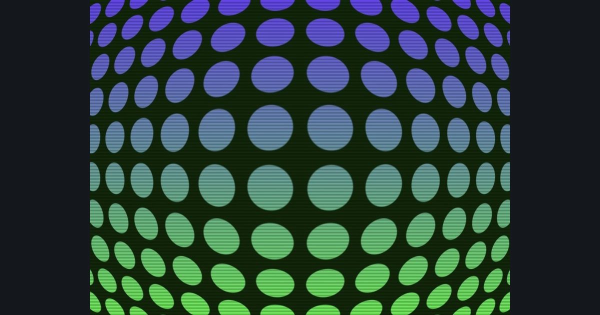 The target picture for the shader challenge "Bulging dots with scanlines"