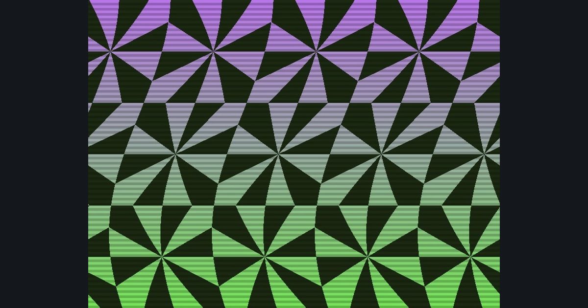 The target picture for the shader challenge "Rippling 3×3 tiled rays with scanlines"