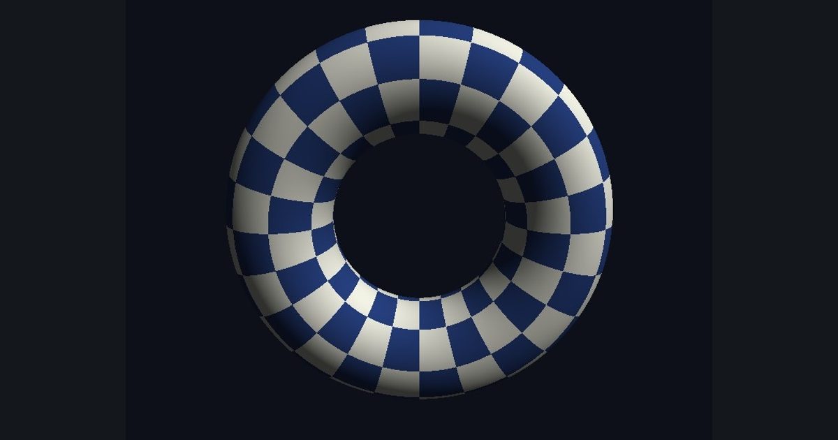 The target picture for the shader challenge "UV checker torus"
