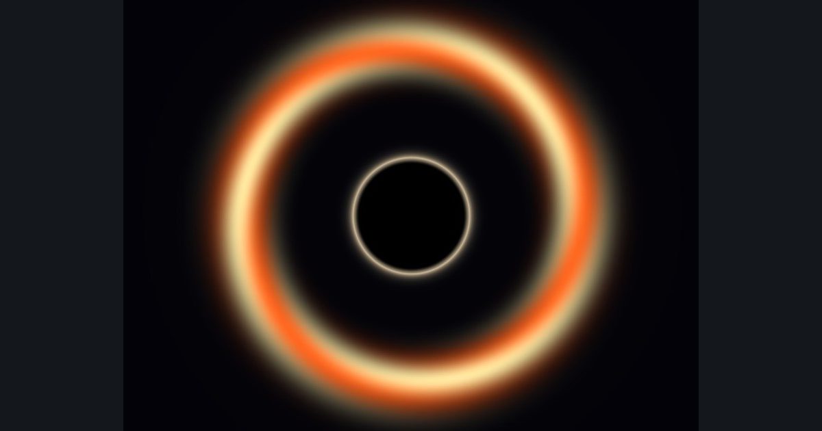 The target picture for the shader challenge "Black hole lensing"