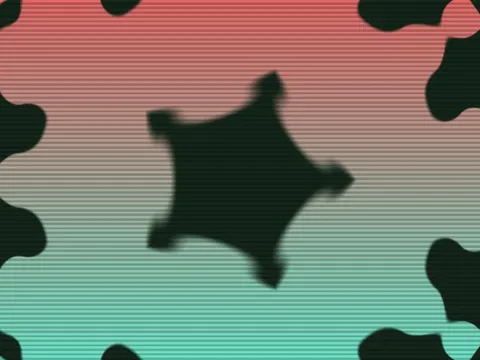 Target picture for 5-way kaleidoscope of noise blobs, bulging with scanlines