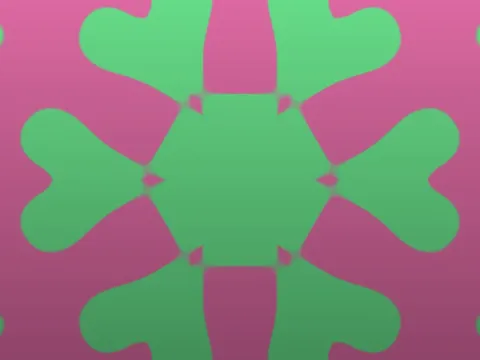 Target picture for 6-way kaleidoscope of noise blobs, mirrored with a fade to dark at the bottom