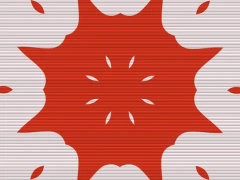 Target picture for 8-way kaleidoscope of noise blobs, tilted with scanlines