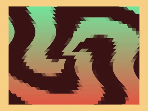 Target picture for Rippling pixelated spiral with a border
