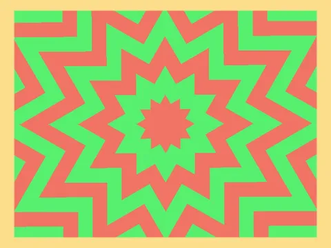 Target picture for 12-way kaleidoscope of stripes, mirrored with a border