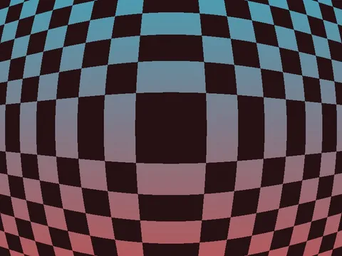 Target picture for Bulging four-way mirrored checkerboard with a pulsing brightness